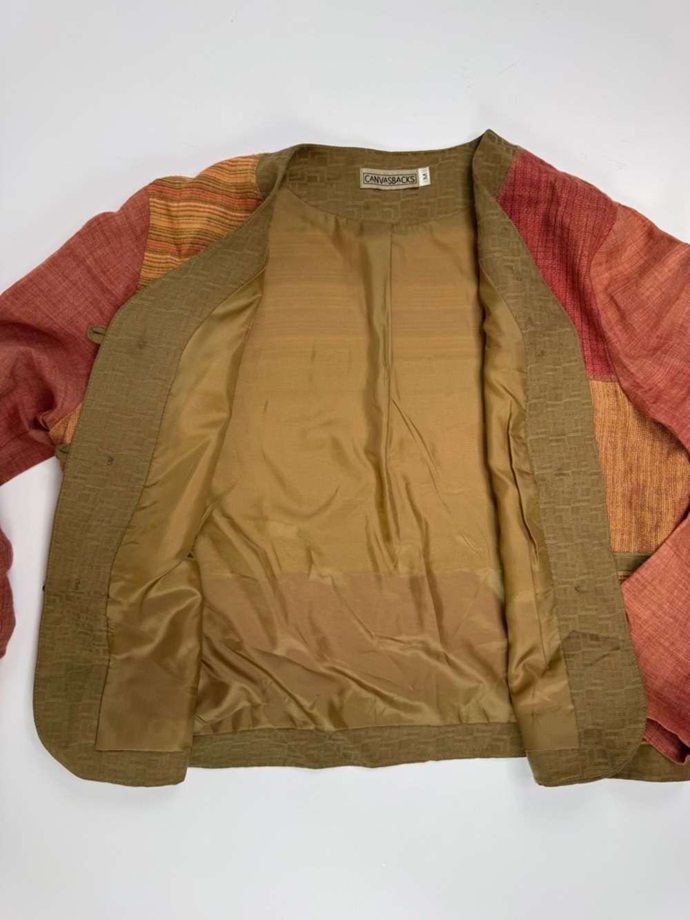 VINTAGE Patchwork Red Rust Orange Brown Jacket - Picture 7 of 8